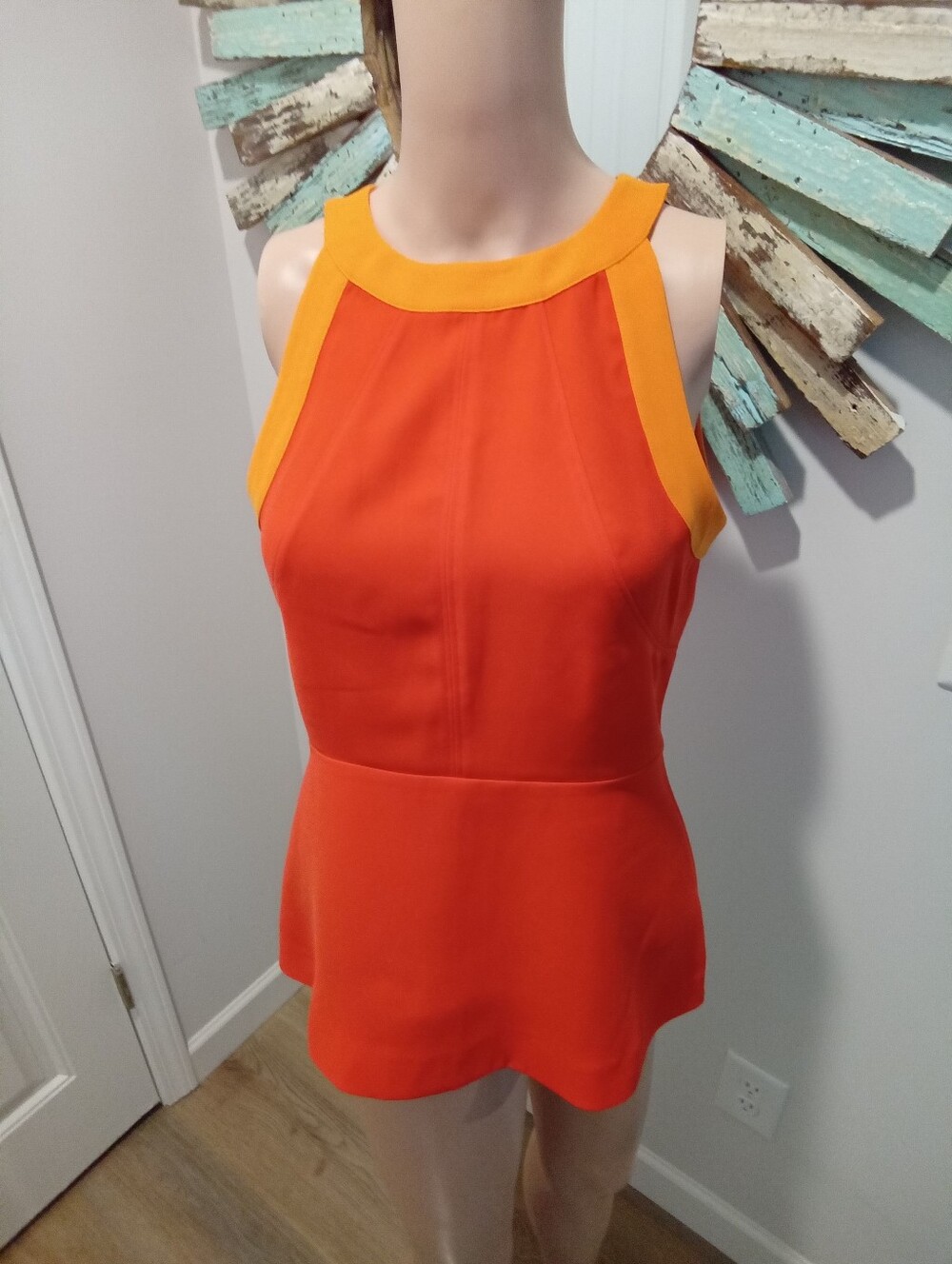 Banana Republic Sz 2 Sleeveless Orange Peplum Top with Lighter Orange Trim